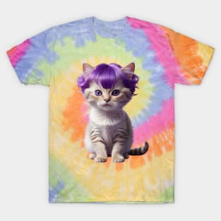 Funny purple wig cute kitty kitten fashion cat T-Shirt